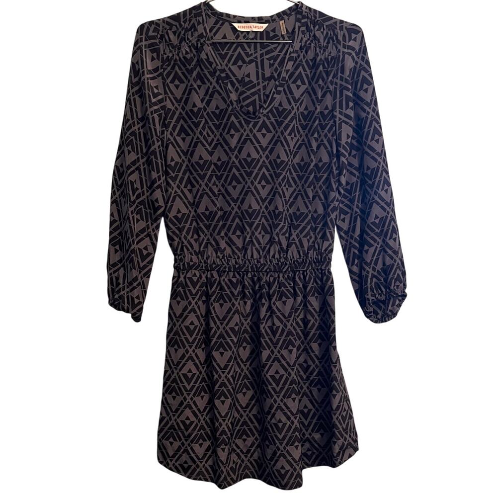 Rebecca Taylor Womens gray geometric silk dress w back cutout 4